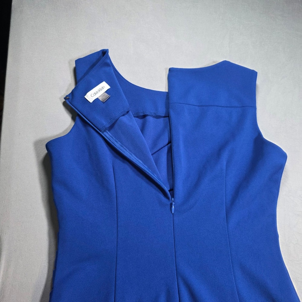 Calvin Klein Royal Blue Sunburst Pleated Sheath Dress 8P Sleeveless Boat Neck - Picture 11 of 12